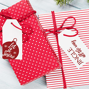 A Blank Gift Tag Sitting On A Wrapped Present, Christmas Present